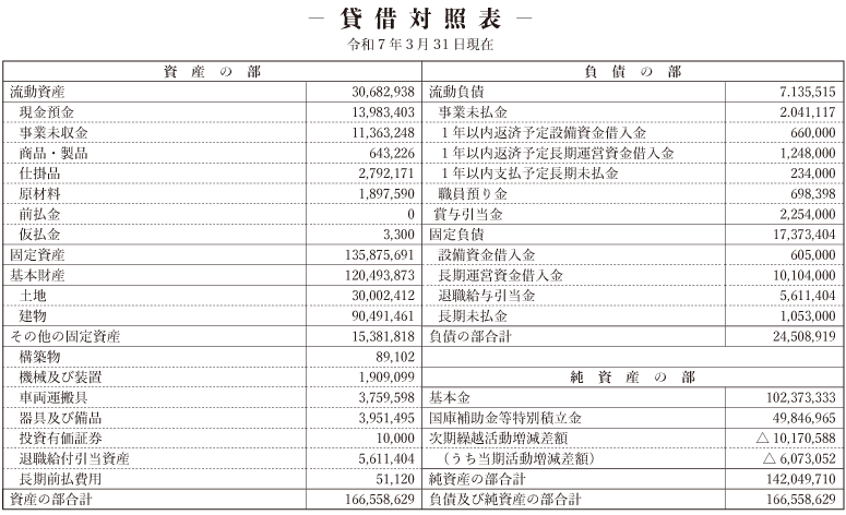 令和６年度 貸借対照表